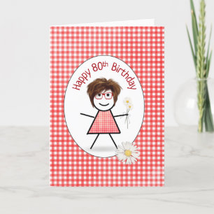 80e verjaardag stok meisje met madeliefjes kaart