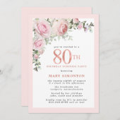 80e verjaardag Surprise Party Blush Pink Floral Kaart (Voorkant / Achterkant)