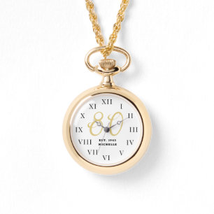 80e verjaardag tachtig zwart  grappig goud horloge