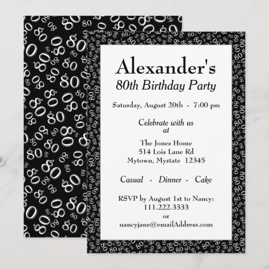 80e verjaardag thema zwart-wit patroon kaart (Voorkant / Achterkant)