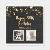 80e verjaardag toen en nu foto's van zwarte gouden servet (Voorkant)