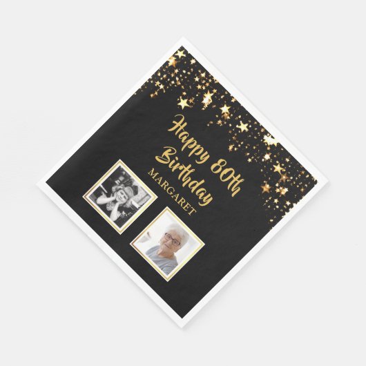 80e verjaardag toen en nu foto's van zwarte gouden servet (Hoek)