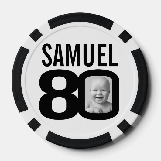 80e verjaardag twee aangepaste foto's zwart-wit poker chips (Achterkant)