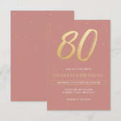 80e verjaardag Uitnodigen met stoffig roze en goud Kaart (Voorkant / Achterkant)