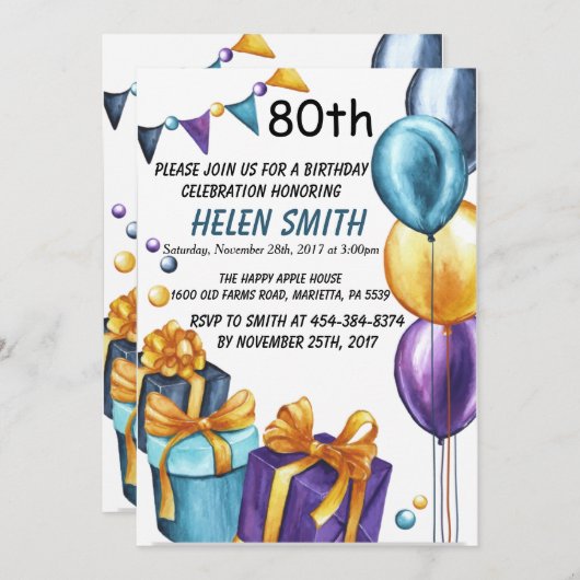 80e verjaardag uitnodiging (Voorkant / Achterkant)