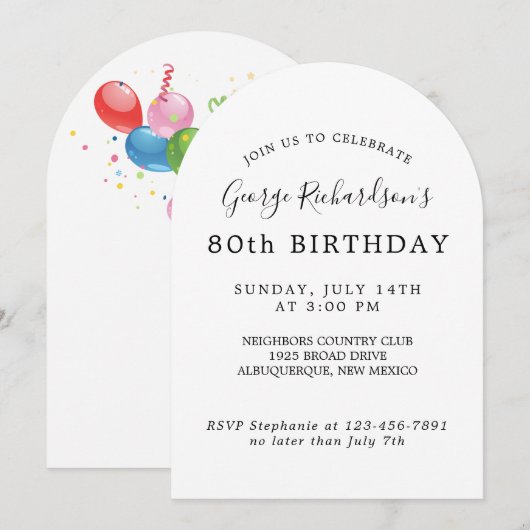 80e verjaardag Uitnodiging (Voorkant / Achterkant)
