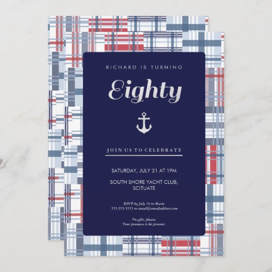 80e verjaardag Uitnodiging - 80ste standaard (Voorkant / Achterkant)