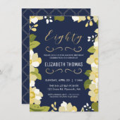 80e verjaardag Uitnodiging, Aanpassing Floral met  Kaart (Voorkant / Achterkant)