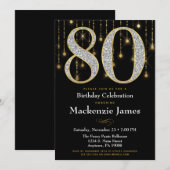 80e verjaardag Uitnodiging Black Gold Diamonds Adu (Voorkant / Achterkant)