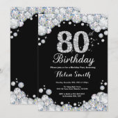 80e verjaardag Uitnodiging Chalkboard Silver Diamo (Voorkant / Achterkant)