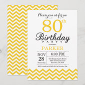 80e verjaardag Uitnodiging Geel Chevron (Voorkant / Achterkant)