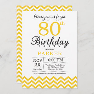 80e verjaardag Uitnodiging Geel Chevron