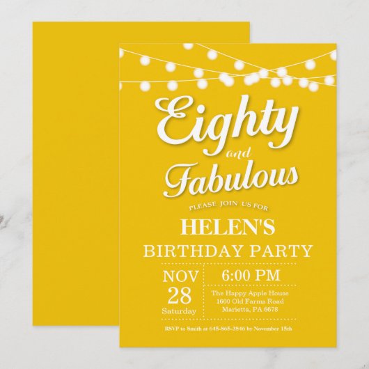 80e verjaardag uitnodiging geel fabulous (Voorkant / Achterkant)