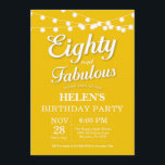 80e verjaardag uitnodiging geel fabulous<br><div class="desc">80e verjaardag uitnodiging met strijklichten gele achtergrond. Verjaardagsfeest voor vrouwen. Tachtig en fabuleus. Elke leeftijd. Voor verdere aanpassing klikt u op de knop "Aanpassen" en gebruikt u onze ontwerptool om deze sjabloon te wijzigen.</div>