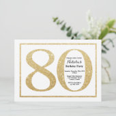 80e verjaardag uitnodiging Gold Glitter (Staand voorkant)