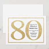 80e verjaardag uitnodiging Gold Glitter (Voorkant / Achterkant)