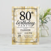 80e verjaardag uitnodiging Gold Glitter (Staand voorkant)