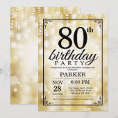 80e verjaardag uitnodiging Gold Glitter (Voorkant / Achterkant)