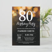 80e verjaardag uitnodiging Gold Glitter (Staand voorkant)
