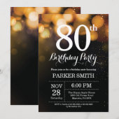 80e verjaardag uitnodiging Gold Glitter (Voorkant / Achterkant)