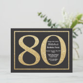 80e verjaardag uitnodiging Gold Glitter Chalkboard (Staand voorkant)
