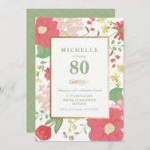 80e verjaardag uitnodiging - Goud, Elegant Floral (Voorkant / Achterkant)