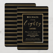 80e verjaardag uitnodiging - Goud, Elegant Manneli (Voorkant / Achterkant)