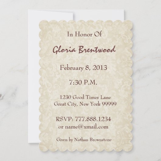 80e verjaardag Uitnodiging Gouden Bloem Bow 2 (Achterkant)