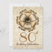 80e verjaardag Uitnodiging Gouden Bloem Bow 2 (Voorkant)