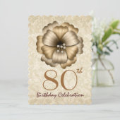 80e verjaardag Uitnodiging Gouden Bloem Bow 2 (Staand voorkant)