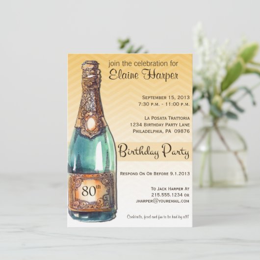 80e verjaardag uitnodiging in Gold Chevron Ombre (Staand voorkant)