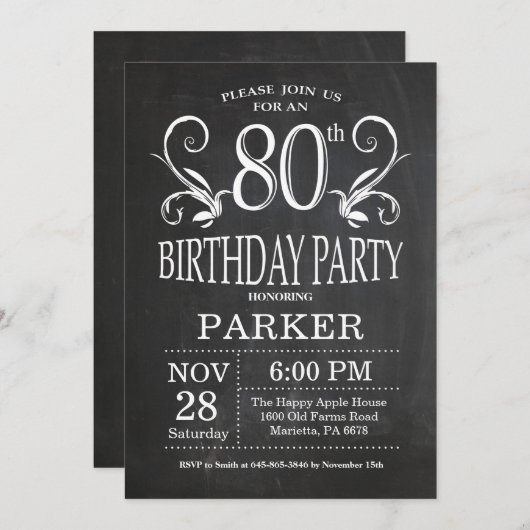 80e verjaardag Uitnodiging karton (Voorkant / Achterkant)