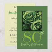 80e verjaardag Uitnodiging Kelly Green Rozen (Voorkant / Achterkant)