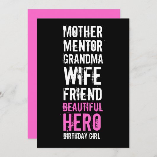 80e verjaardag Uitnodiging - Mam Beauful Hero (Voorkant / Achterkant)