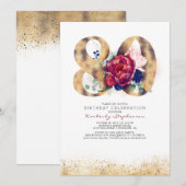 80e verjaardag Uitnodiging Marine Blauw en Bourgon (Voorkant / Achterkant)