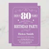 80e verjaardag Uitnodiging Paars en wit (Voorkant / Achterkant)