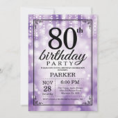 80e verjaardag uitnodiging Paarse glitter (Voorkant)