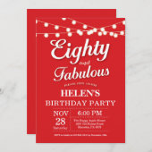 80e verjaardag uitnodiging Red Fabulous (Voorkant / Achterkant)