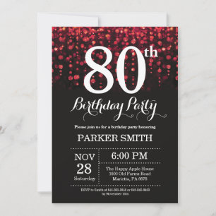 80e verjaardag uitnodiging Red Glitter