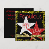 80E verjaardag Uitnodiging RED GLITTER STARS (Voorkant / Achterkant)