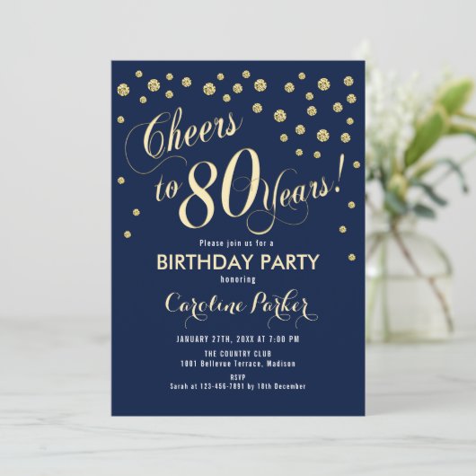 80e verjaardag uitnodiging van de partij - gouden  (Staand voorkant)