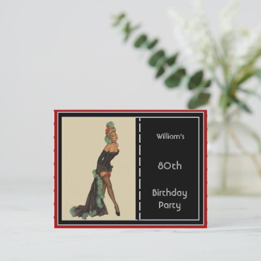 80e verjaardag Uitnodiging van het Feest Rood Zwar (Staand voorkant)