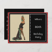 80e verjaardag Uitnodiging van het Feest Rood Zwar (Voorkant / Achterkant)