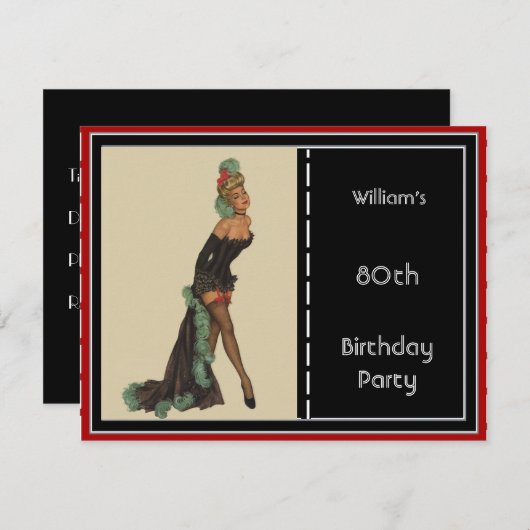 80e verjaardag Uitnodiging van het Feest Rood Zwar (Voorkant / Achterkant)