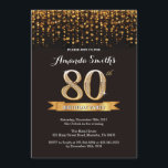 80e verjaardag uitnodiging zwart en goud glitter<br><div class="desc">80e verjaardag uitnodiging. Zwart en goud glitter. Ouderenverjaardagsfeestje uitnodigen. Vrouwen of Mannen Bday Bash. Voor verdere aanpassing klikt u op de knop "Aanpassen" en gebruikt u onze ontwerptool om deze sjabloon te wijzigen.</div>