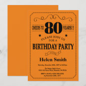 80e verjaardag uitnodiging zwart en Sinaasappel (Voorkant / Achterkant)
