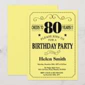 80e verjaardag Uitnodiging zwart-geel (Voorkant / Achterkant)