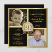 80e verjaardag Uitnodigingen dan en nu 2 foto's (Voorkant / Achterkant)