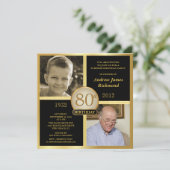 80e verjaardag Uitnodigingen dan en nu 2 foto's (Staand voorkant)