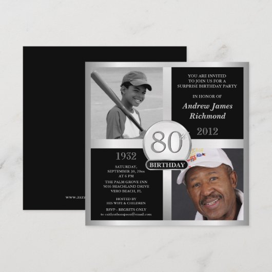 80e verjaardag Uitnodigingen dan en nu 2 foto's (Voorkant / Achterkant)